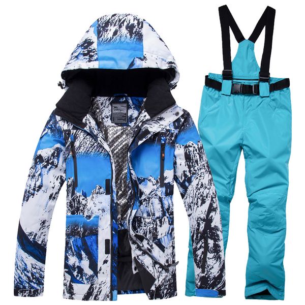 

2019 women's and men skiing suit winter snow sportswear couple outdoor waterproof windproof warm snowboarding jacket pants sets