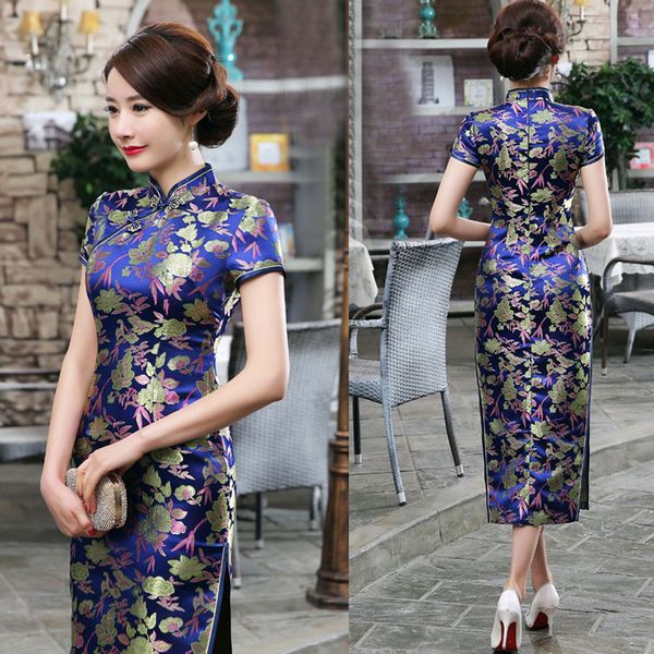 

old shanghai vintage lady brocade satin evening dress chinese novelty evening wedding party cheongsam qipao dress, Red