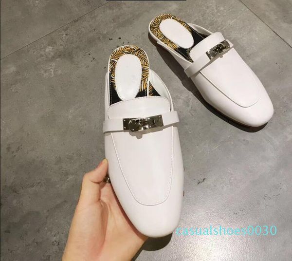 

genuine leather sandals fur slippers italy brand designers slides designer shoes loafers ladies casual slippers by dhl c30, Black