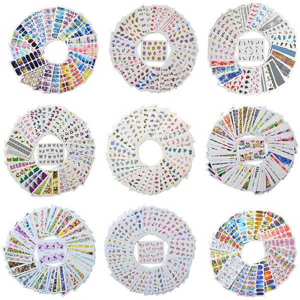 

wholesale nail art sticker sets water decals flower jewelry necklace peacock owl slider nails love manicure set, Black