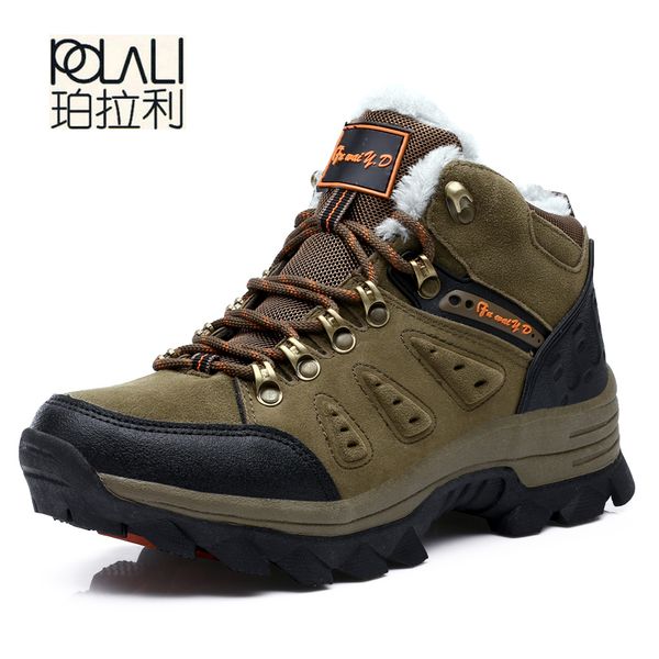 

polali brand winter fur warm snow boots for men sneakers male shoes non slip rubber casual work safety ankle boots, Black