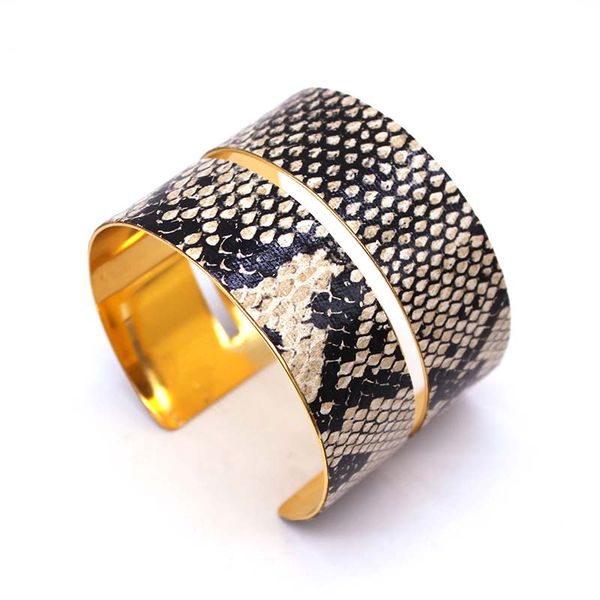

new primary colors snake geometric girl trendy fashion print wide leather bracelets women vintage bangle female wedding jewelry, Black