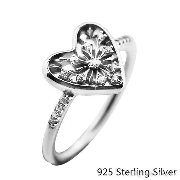 

rings compatible with pandora jewelry snowflake heart ring silver ring for women original 100% 925 sterling silver jewelry ring