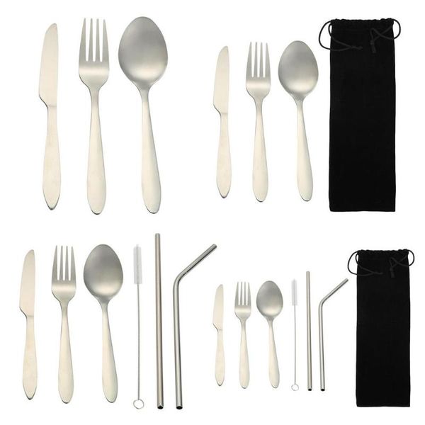 

portable stainless steel straw spoon fork knife reusable travel dinnerware set stainless steel pipette use as stirring rod