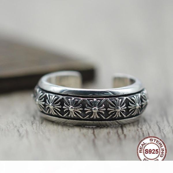 

s925 men's sterling silver rings personality retro classic punk style cross around open ring send a gift to love