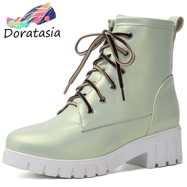 

2020 new arrivals wholesale ankle boots woman shoes lace up chunky heels platform concise shoes woman boots, Black