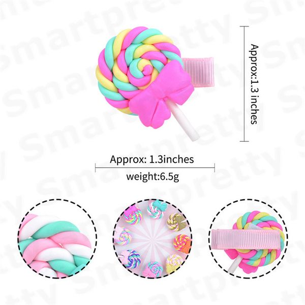 

baby girls barrettes cute polymer clay rainbow lollipop bobby pin princess rainbow hairpin kid candy color cloud hair accessories e31201, Slivery;white