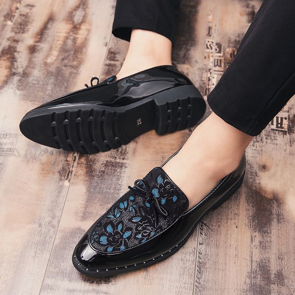 

new patent leather men lazy shoes men's dress shoes wedding party formal designer comfortable rubber outsole, Black