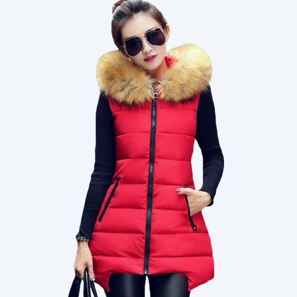 

furry fur collar winter vest women 2019 plus size 4xl sleeveless jacket women's vest waistcoat furry hooded long female, Black;white