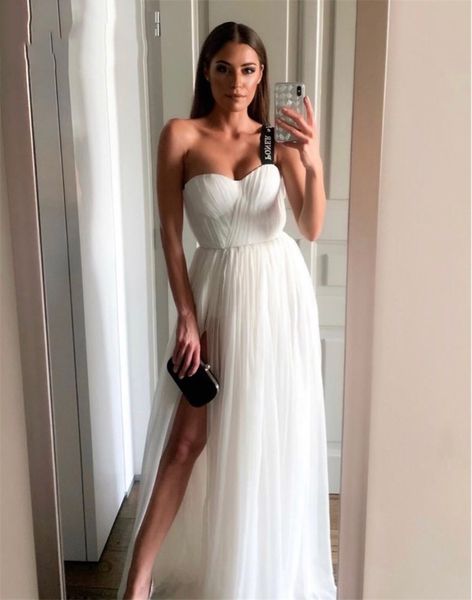 

elegant sweetheart wedding dress sweep train a line tulle wedding dresses split floor length bridal gowns custom made, White
