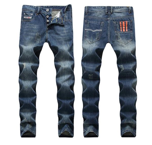 

new high quanlity men famous brand blue denim designer ripped jeans for men classic retro david beckham