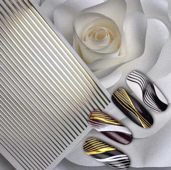 

3d nail sticker gold silver metal strip tape multi-size adhesive gel polish decoration diy nail stickers nail art 3d, Black