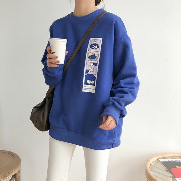 

new harajuku cartoon printed long sleeve loose hoodies womens autumn winter fleecing casual pullover sweatshirt woman hoody, Black