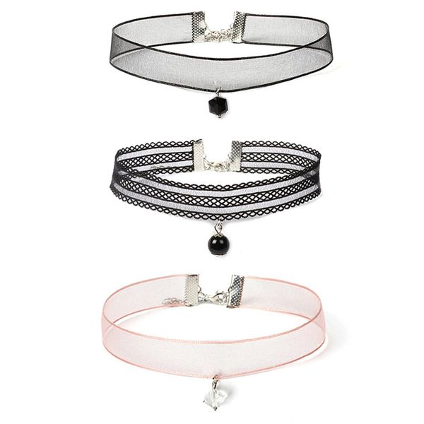 

gothic womens rubber pendant simple necklace chain double line lace choker necklace stretch elastic, Silver