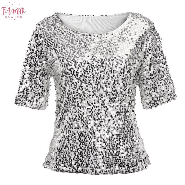

women new sequins sparkle coctail party casual casual solid sequined fashion lady shirt c0327, White