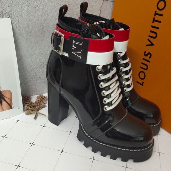 

simple autumn and winter bootieslv boots women leather super fire korean soft personality high heels custom locomotive boots, Black