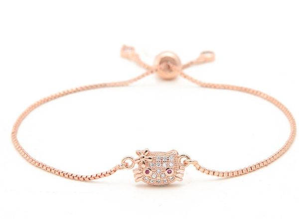 

gold silver chain micro pave cz zircon cubic zirconia bracelet rope adjusted macrame cat bangle yh24 fashion jewelry, Black