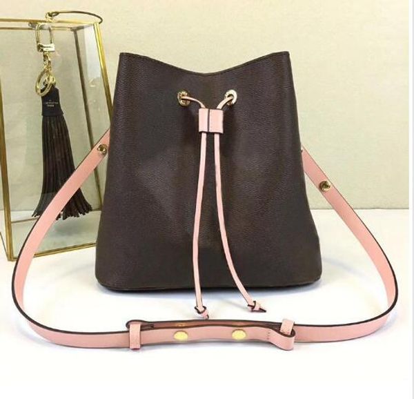 

fashion genuine leather bucket bag women famous designer drawstring handbags flower printing crossbody purse lady messenger handbag