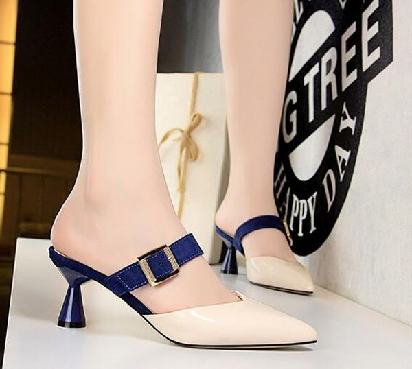 Vendita calda-Nuove donne tacchi alti Pantofole partito moda ragazze sexy scarpe a punta scarpe da sposa danza sandali fibbia della cintura scarpe da donna taglia 34-40