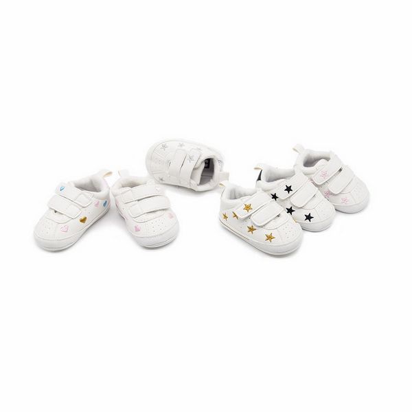 

dhl 50pair newborn boys girls heart star pattern first walkers kids toddlers lace up pu sneakers 0-18 months first walkers