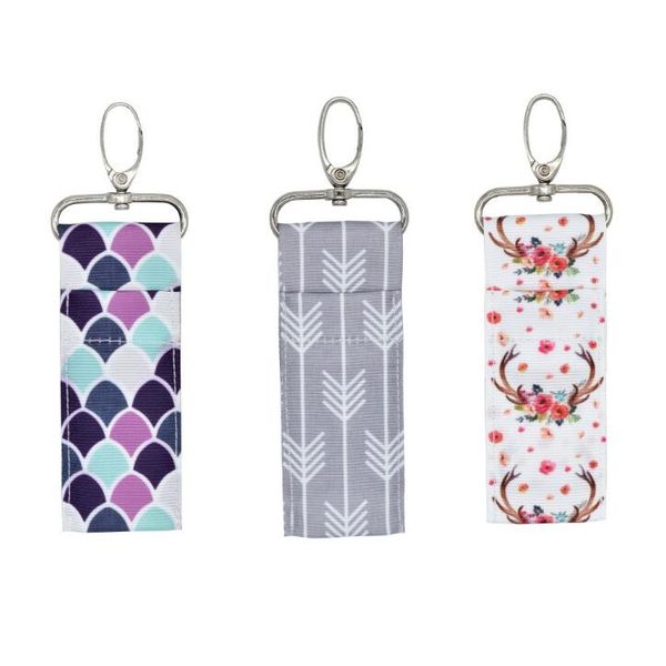

Dhl printed lip tick holder chap tick holder keychain lip tick pouch bag lip palm floral arrow keyring mother girl gift