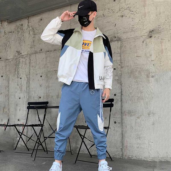 

men's tracksuit autumn winter two-piece set sweat suit polyester overalls korean tooling suits plus size hoodies/harlan pants, Gray