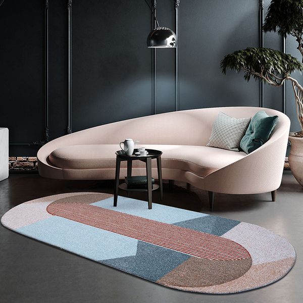 

long size oval shaped post-modern living room rug nordic style bedside runner rug decoration geometric office carpet