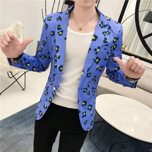 

men's suits & blazers jacke male jackets men explosion models suit color printing single breasted outwears casual slim fit blazer, White;black