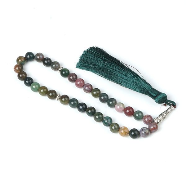 

натуральный агат четки бусины 33 шт. tesbih кисточкой оникс исламский мусульманский tasbih четки 10 мм камень серебряные подвески ювелирные, Golden;silver