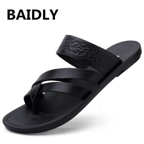 

leather men sandals summer men shoes beach sandals for man fashion brand outdoor casual sneakers, Black