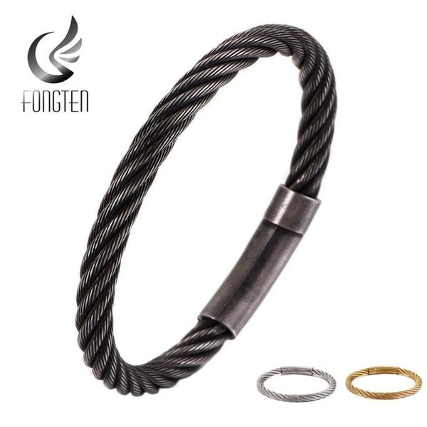 

fongten classic punk simple twisted link chain bracelet stianless steel mens bangle bracelets, Black
