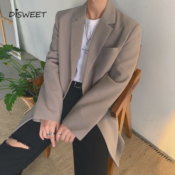 

solid long sleeve blazer men korean loose single breasted boy suit simple slim pocket blazer men's, White;black