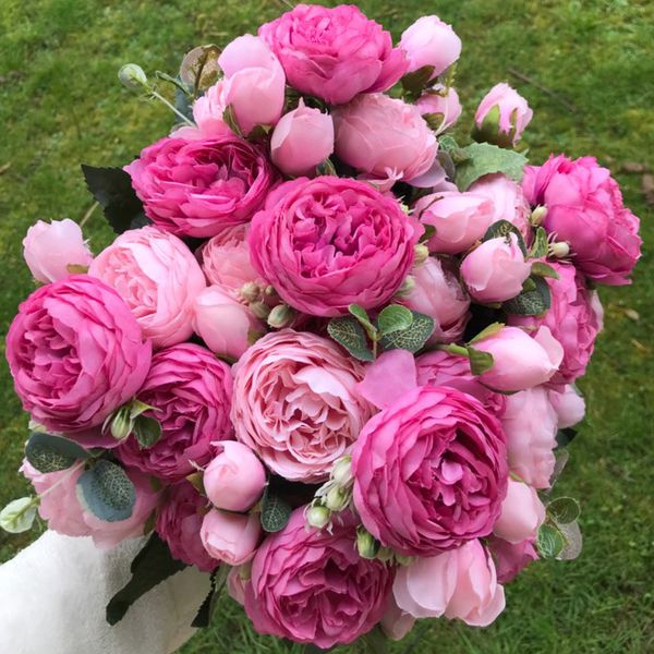 

2018 silk rose peony artificial flowers beautiful flores bouquet for wedding party home decoration mariage fake flowers a49b25