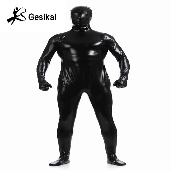

shiny metallic unitard zentai suit all black full body suit tights women men catsuit halloween party costumes