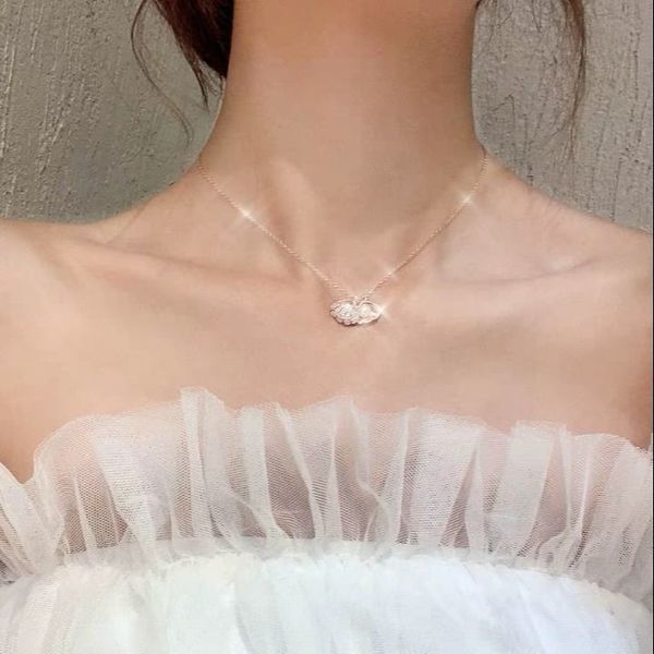 

senior sense of mori shell pearl ocean heart necklace female tide net red temperament light luxury clavicle chain niche pendant, Silver