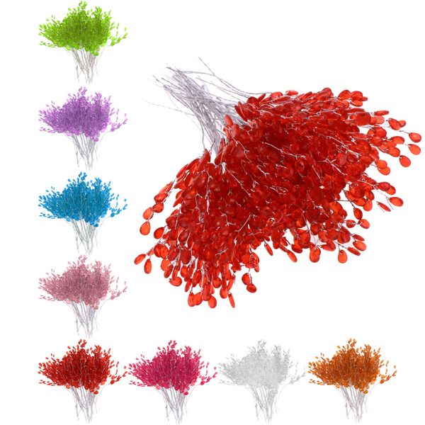 

50pcs water drop artificial acrylic flower picks bridal hairband decor flower branches for party wedding floral home ornament