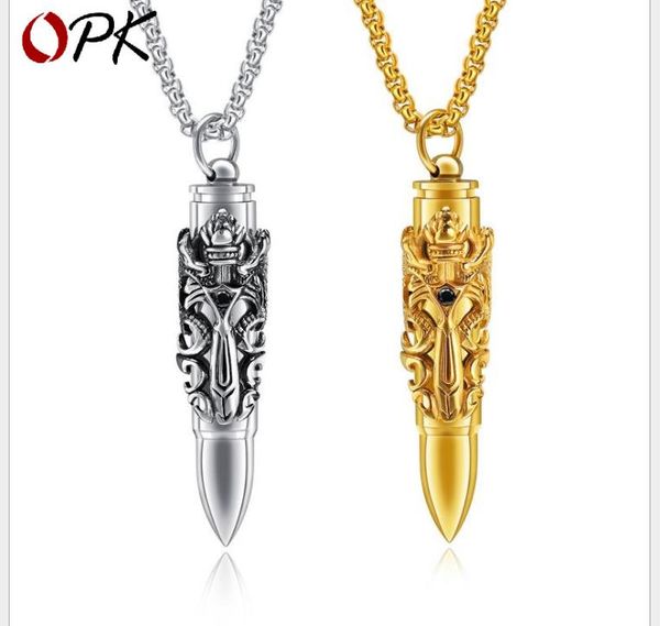 

european and american creative accessories titanium steel shuanglong sword bullet pendant casting men's necklace can be unscrewed, Silver