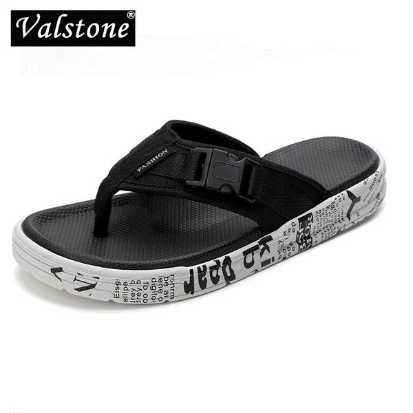 

valstone men's flip flop summer slippers male quality sandals outdoor sandalen fashion hombres stylish canals shoes, Black