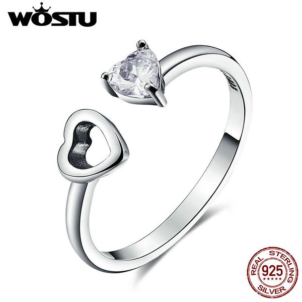 

wostu подлинная стерлингового серебра 925 matching сердца форма с ясными кубического циркона open регулируемые кольца для женщин подарочные, Golden;silver