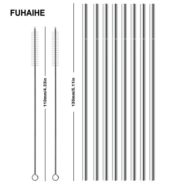 

fuhaihe 2/4 / 8pcs 130*6mm kids metal straw set питьевая солома 304 из нержавеющей стали многоразовая с кистью 110 мм для детей