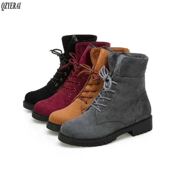 

qzyerai autumn and winter warm snow boots fashion lace-up boots warm ankle european vintage women's shoes size 34-43, Black