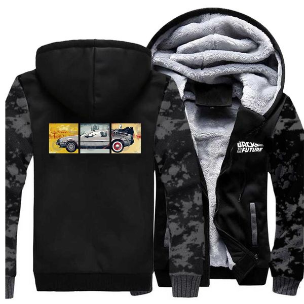 

back to the future coat winter the car men thick warm fleece jacket camo male thicken jackets sportswear camouflage hoodie coats, Black