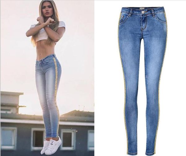 

jeans for women mom jeans high waist woman high elastic plus size stretch female washed denim skinny pencil pants, Blue