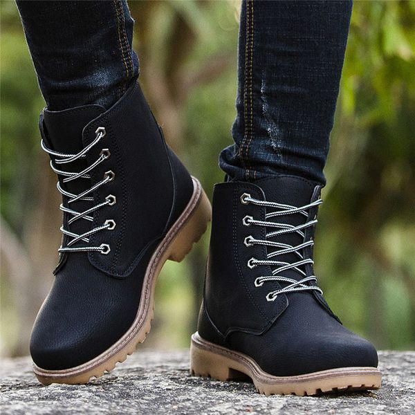 

winter warm men boot anti slippery hiking boot keep warm botas hombre cuero genuino men low ankle trim flat ankle martin shoes 5, Black