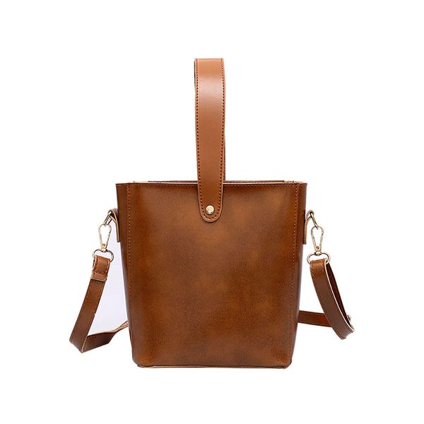 

women pure color handbag tide fashion retro casual bolsa de ombro vintage wild bucket bag borsa a tracolla dropshipping#40