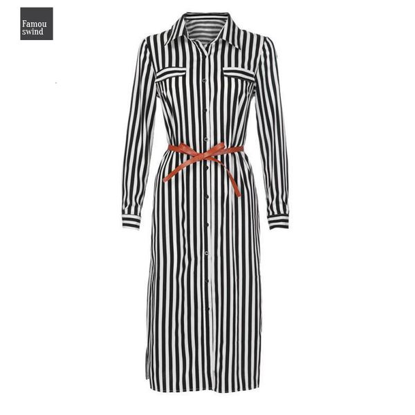 

женщины платье мода полосы печатных длинные рукава кнопка aug8 бинты пояса рубашка длинные платья женщины дизайнерская одежда, Black;gray