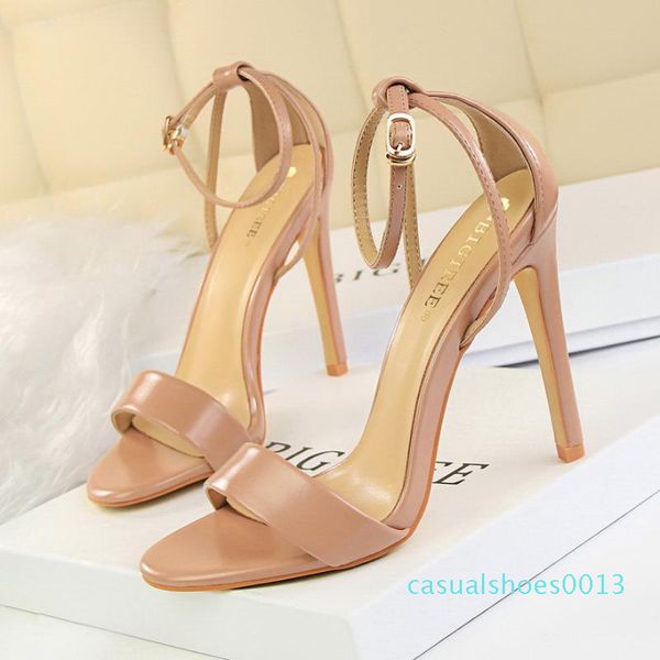 

high-heeled sandals women 2020 summer new metal wild thin plus size word with open toe net red shoes c13, Black