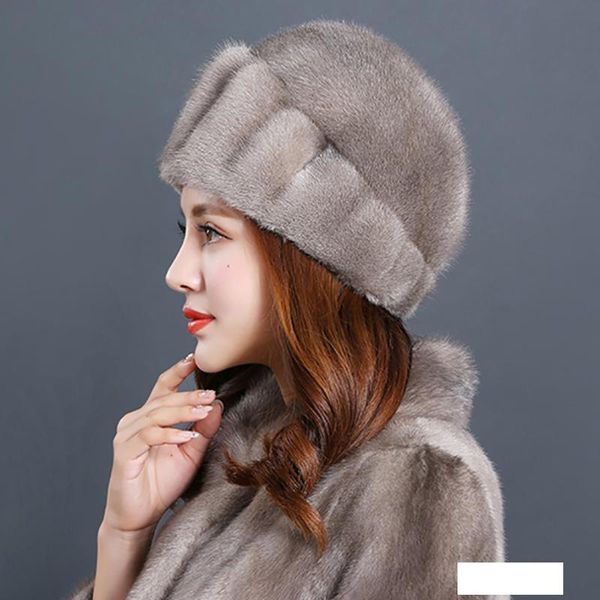 

2018 women new real mink hair fur hat thermal winter outdoors warm windproof female solid skullies & beanies caps casual, Blue;gray