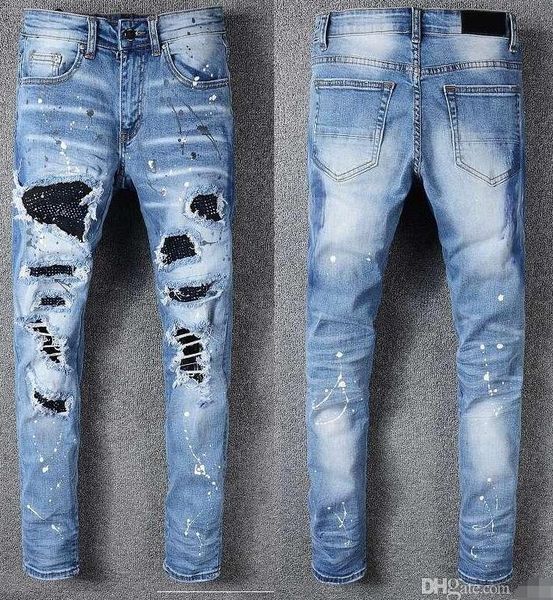 

Ami europe america high treet trend hole locomotive jean light blue old lim punk youth feet pant amiri jean jean