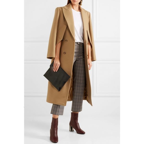 

new 2019 women fall winter overcoat camel simple wool collared maxi long coat slim casacos femininos female outwear, Black